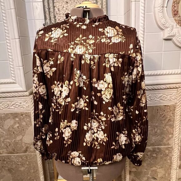 Anthropologie Calligraphie Top. Sz XL. Brown. Ruffled. Blouson. Ruched. B15 - Picture 2 of 7